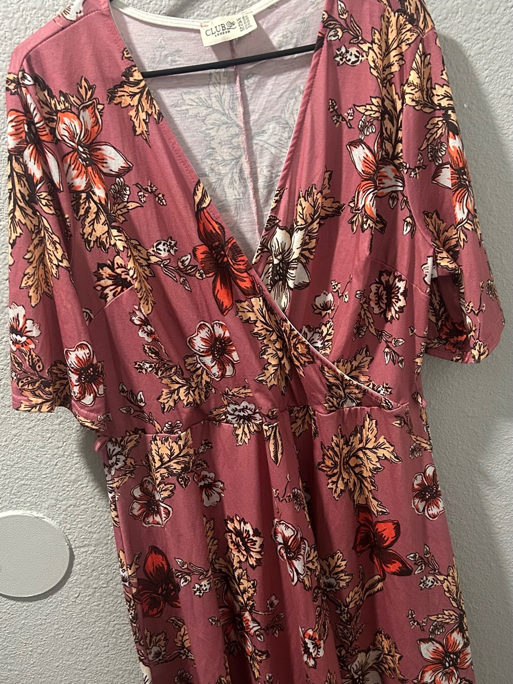 Plus Size Short Sleeve Floral Mauve Wrap Midi Dress